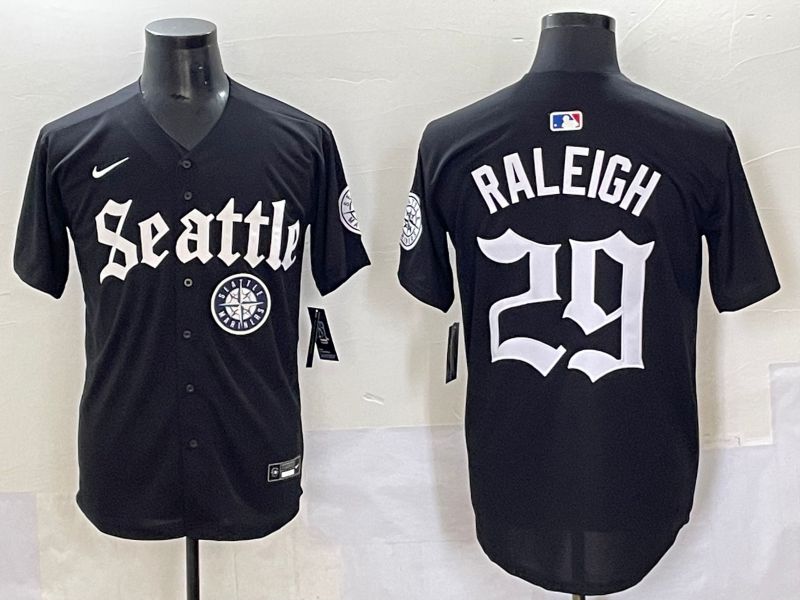 Men 2025 Seattle Mariners #29 Raleigh Black Five generations Joint Name Nike MLB Jersey style 62343